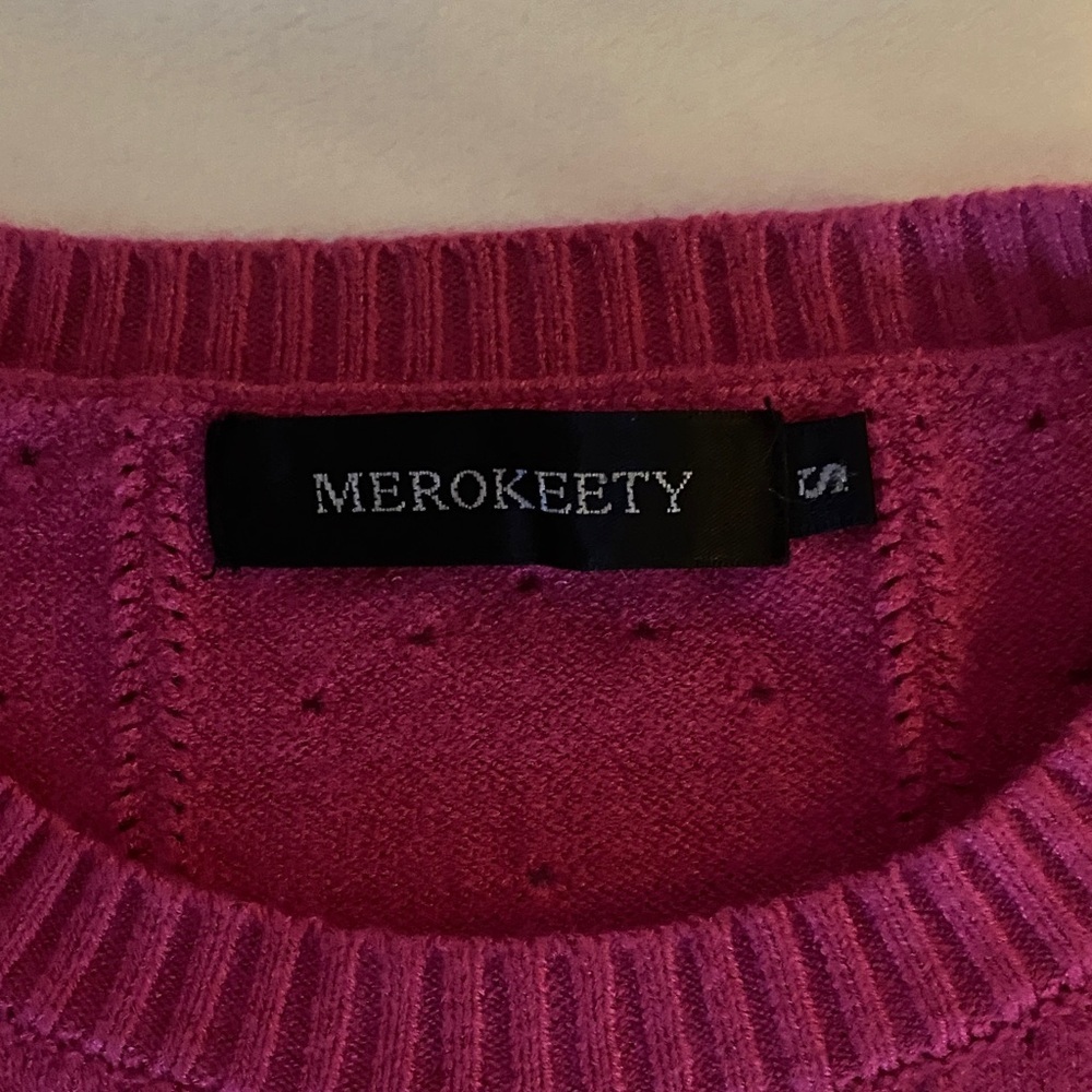 Vibrant Pink Puff Sleeve Crew Neck Sweater - Picture 3 of 7